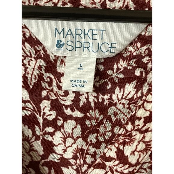 Market & Spruce Shirt Womens Large Floral Button Blouse Maroon White 3/4 Sleeve - Picture 2 of 16